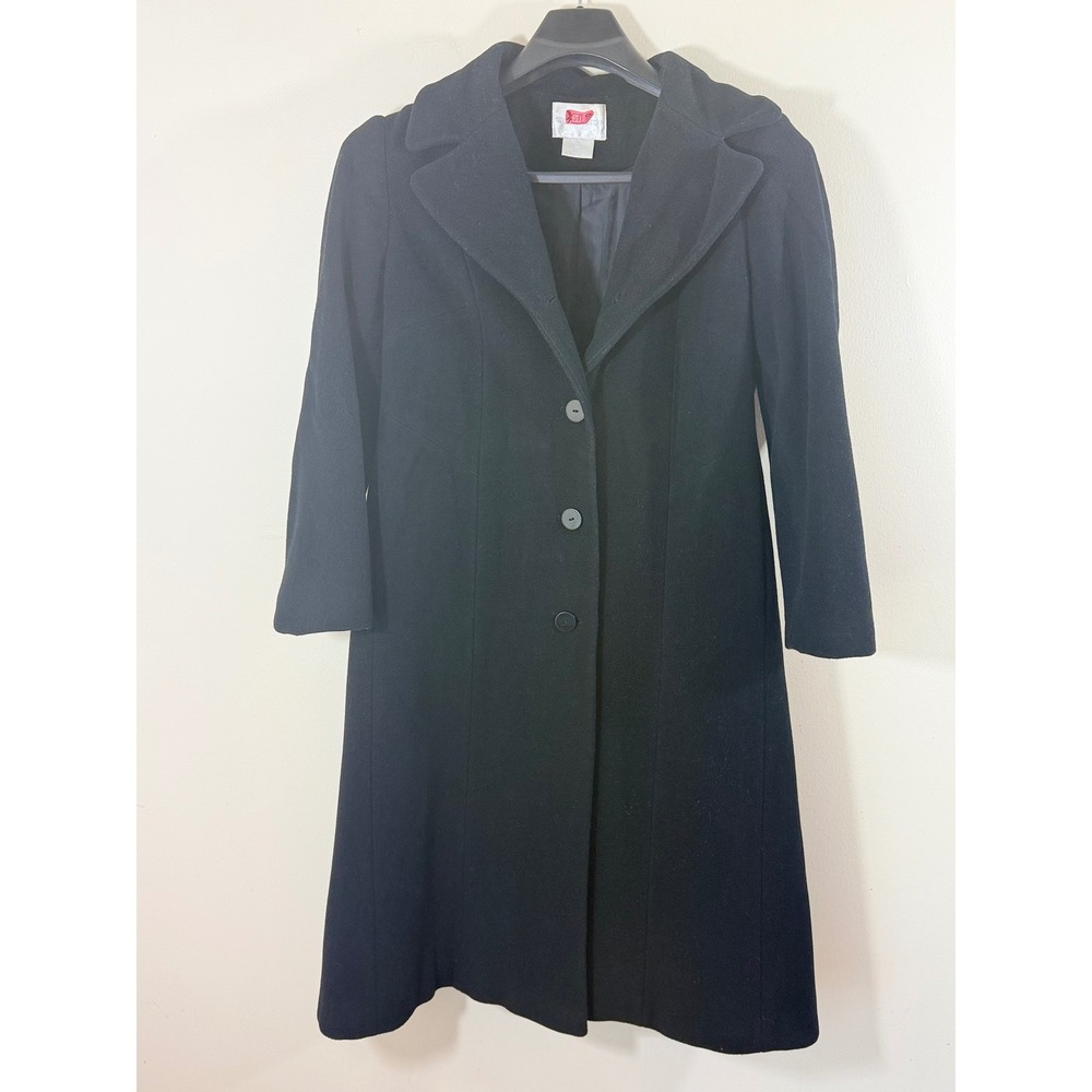 Vintage Worthington Black Long Coat Jacket 14P Hooded Y2K Minimalist Classic
